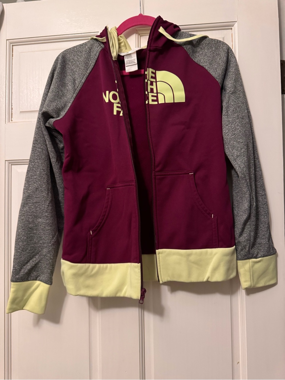 The North Face Girls' Maroon, Gray & Pale Yellow Full-Zip Hoodie - Picture 3 of 5